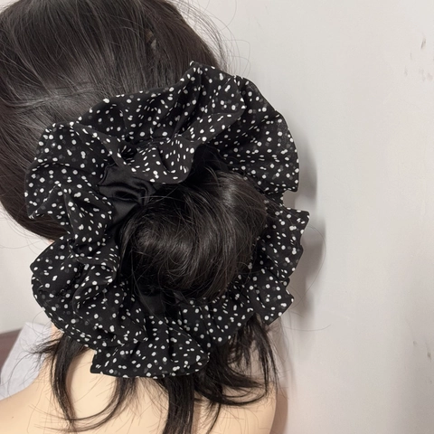 Oversized Chiffon Pleated Scrunchie French Vintage Polka Dot Hair Ties Elastic Fairy Balletcore Headbands For Women Daily Styling