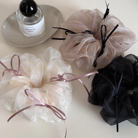 Chouchou en Organza Élégant Avec Nœud en Ruban pour Femmes Style Ballet Tissu en Maille Grand Accessoire de Coiffure Esthétique