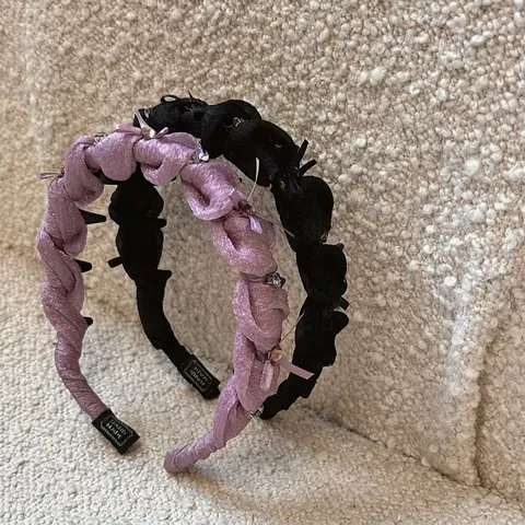 Diadema Elegante de Gasa Plisada con Lazo de Strass Dientes Antideslizantes Banda para el Cabello Mujer Diadema de Corona Alta con Estilo