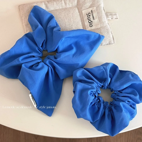 Coletero Grande de Tela Azul Klein Para Mujer Moda Hecho a Mano Plisado Accesorios Para el Cabello Lazo Soporte Coleta