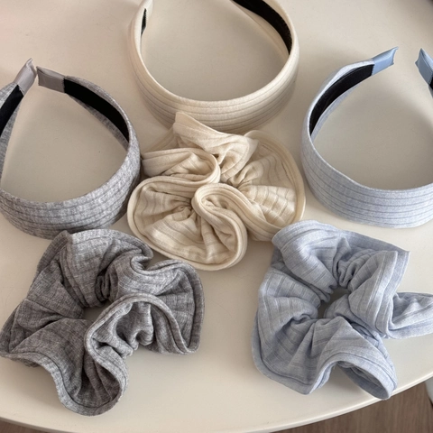 Striped Ribbed Knit Scrunchies And Headbands For Women Simple Morandi Colors Hair Ties Elastic Hair Bands Korean Style Hair Accessories