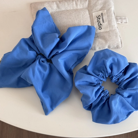 Coletero Grande de Tela Azul Klein Para Mujer Moda Hecho a Mano Plisado Accesorios Para el Cabello Lazo Soporte Coleta