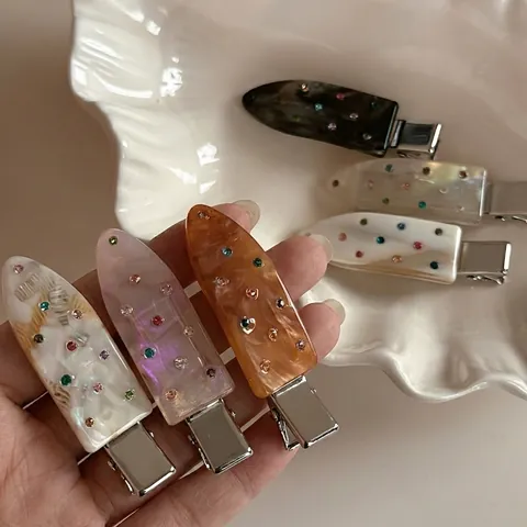 Molletta per Capelli a Becco d'Anatra in Acetato Con Strass Colorati Accessorio per Capelli da Donna Motivo Marmorizzato Elegante