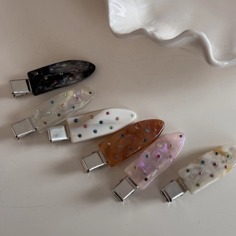 Molletta per Capelli a Becco d'Anatra in Acetato Con Strass Colorati Accessorio per Capelli da Donna Motivo Marmorizzato Elegante
