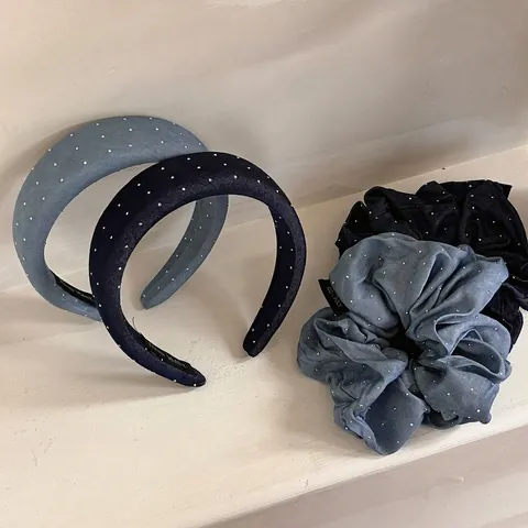 Vintage Denim Fabric Rhinestone Starry Scrunchie Wide Headband Accessory Women Daily Dating Retro Sweet Hair Accessory