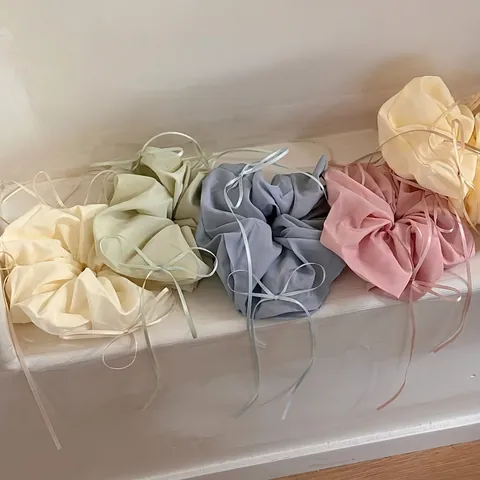Coletero de Satén Extragrande Estilo Ballet Francés Con Lazo de Cinta Color Sólido Elegante Gomas Pelo Mujer Accesorios