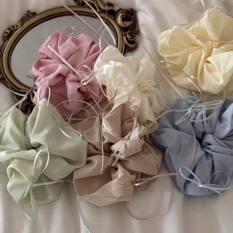Coletero de Satén Extragrande Estilo Ballet Francés Con Lazo de Cinta Color Sólido Elegante Gomas Pelo Mujer Accesorios
