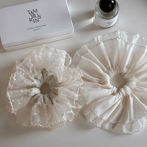Coleteros Grandes de Estilo Francés Elegantes Accesorios para el Cabello de Gasa con Lunares y Encaje para Mujer