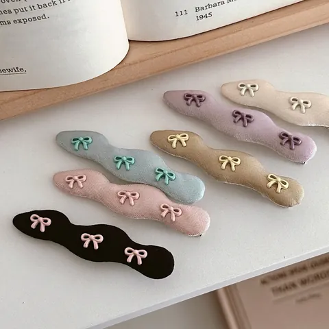 Women Candy Color Wavy Satin Fabric Bow Hair Clips Korean Style Sweet Alloy Duckbill Side Clips Fashion Hair Accessories