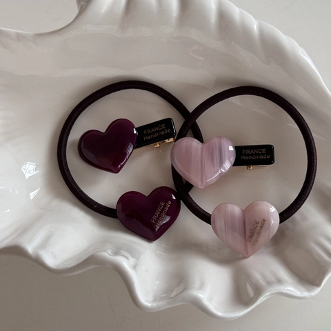 Korean Style Elegant Heart Hair Clip And Hair Tie Set Cellulose Acetate Resin Handmade Pink Purple Marble Hair Accessories For Women