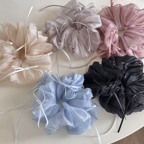 French Ballet Style Bow Large Scrunchie Organza Pleated Hair Tie Ribbon Butterfly Fairy Hair Rope Elegant Sweet Hair Accessories For Women