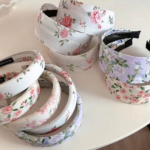 Neuer Chinesischer Stil Frische Blumen Stoff Haarreif Für Damen Gepolstert Schwamm Rosenmuster Handgefertigt Elegant Haarschmuck Kopfschmuck