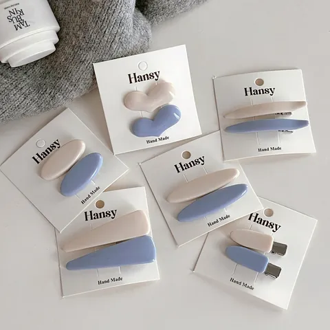 Koreanische Süße Cremiges Blau Haarspangen Paar Set Für Damen Mädchen Macaron Geometrische Herz Oval Entenschnabel Clip Handgefertigte Haarschmuck