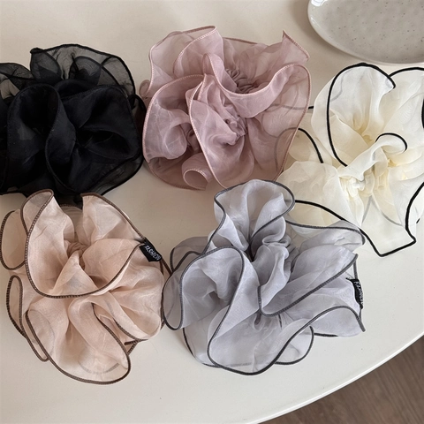 Chouchou en Maille de Tissu Style Coréen Grand Anneau de Cheveux Élégant Couleur Unie À Volants Bourgeon Attache de Cheveux pour Femmes Accessoires
