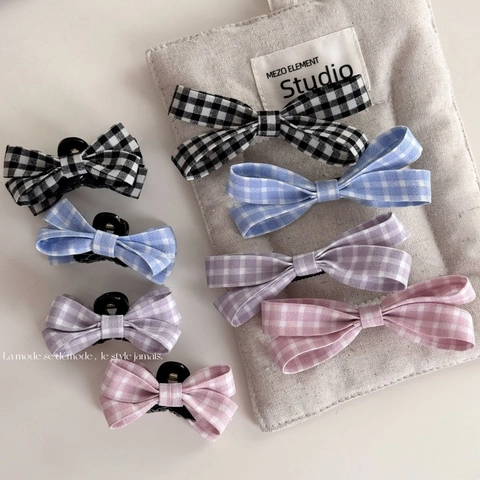 Dolce Fermaglio per Capelli con Fiocco a Quadri per Donna Retro Semplice in Tessuto Gingham Clip a Becco d'Anatra Piccola Clip a Artiglio Accessori per Capelli