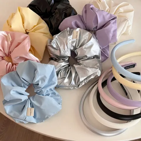 Conjunto de Accesorios para el Cabello de Cuero PU Minimalista Francés Coletero Y Diadema Color Sólido Plisado para Mujer