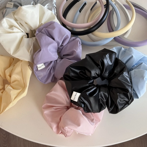 Conjunto de Accesorios para el Cabello de Cuero PU Minimalista Francés Coletero Y Diadema Color Sólido Plisado para Mujer