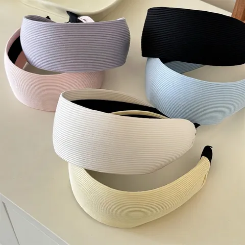 Diadema Ancha de Tela Acanalada de Estilo Coreano para Mujer Diadema de Punto Simple a Rayas Accesorio Minimalista de Color Sólido