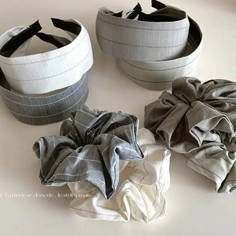 Minimalist Striped Scrunchie Headband Set Korean Style Elegant Fabric Hair Accessories For Women Daily Commuting Jewelry