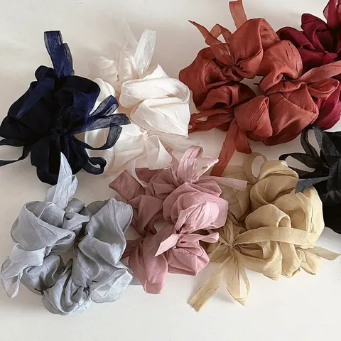Coletero con Lazo de Cinta Extra Grande Color Sólido Francés Elegante Plisado de Malla Accesorios para el Cabello para Mujer