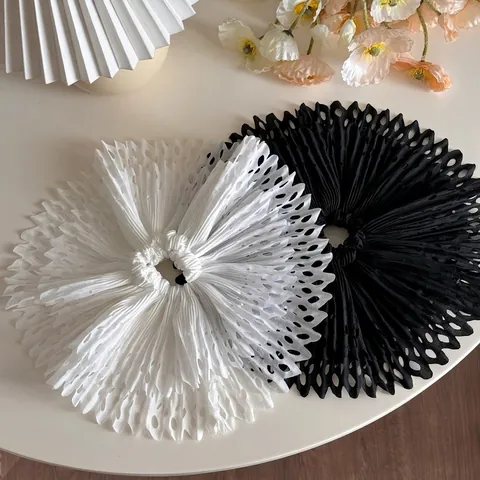 Oversized Pleated Hollow Out Fabric Scrunchie Handmade Ballet Style Hair Tie For Women Double Layer Design Hair Accessory