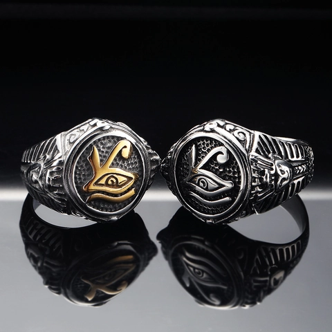 Vintage Egyptian Pharaoh Eye Of Horus Ring For Men Titanium Steel Retro Distressed Punk Gothic Biker Signet Ring Mystery Jewelry
