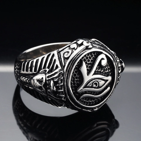 Vintage Egyptian Pharaoh Eye Of Horus Ring For Men Titanium Steel Retro Distressed Punk Gothic Biker Signet Ring Mystery Jewelry