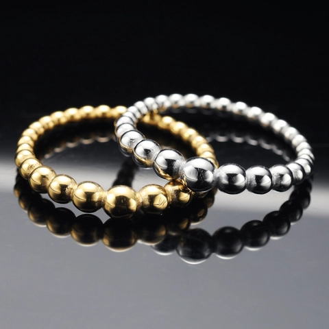 Anillo de Banda de Acero Inoxidable Minimalista Con Cuentas Degradadas para Mujer Joyería de Moda Superficie de Espejo Pulido