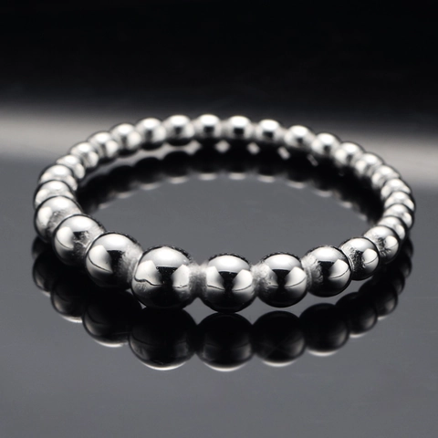 Anillo de Banda de Acero Inoxidable Minimalista Con Cuentas Degradadas para Mujer Joyería de Moda Superficie de Espejo Pulido