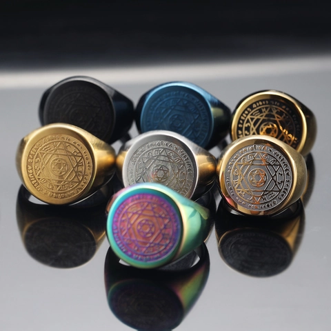 Vintage Titanstahl Salomonssiegel Ring Für Herren Hexagramm Davidsstern Tierkreis Siegelring Religiöser Gotik Schmuck