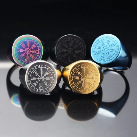 Nordic Viking Compass Ring Vegvisir Rune Stainless Steel Signet Ring For Men Vintage Punk Nordic Mythology Finger Jewelry