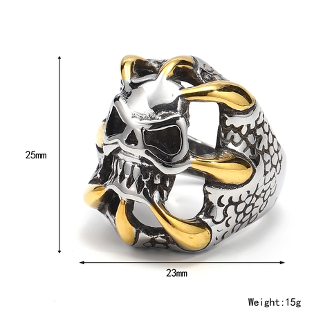 Men's Punk Skull Eagle Claw Ring Titanium Steel Gothic Rock Biker Ring Vintage Skeleton Dragon Scale Design Jewelry