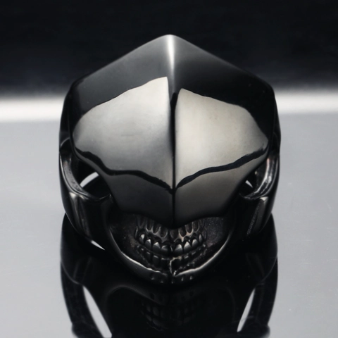 Titanium Steel Skull Mask Ring For Men Punk Gothic Rock Hip Hop Retro Electroplated Statement Ring Halloween Jewelry Gift