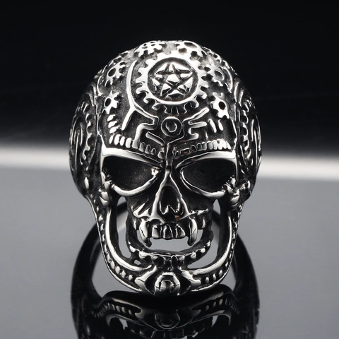 Heren Titanium Staal Mechanische Schedel Ring Steampunk Gothic Sterrenpatroon Roestvrij Staal Punk Band Sieraden Cadeau