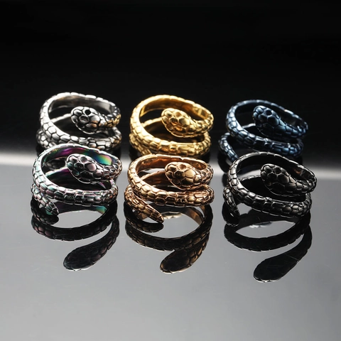 Vintage Punk Stainless Steel Snake Ring For Men Women Wrap Around Animal Band Ring Gothic Jewelry Personality Finger Ring