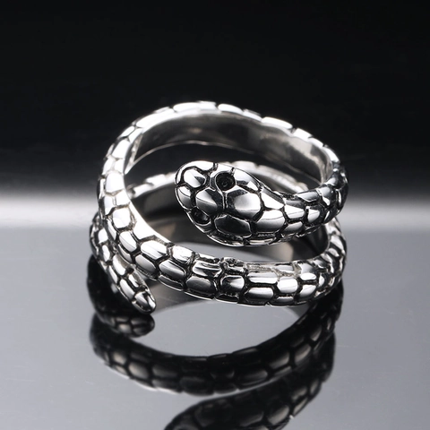 Vintage Punk Stainless Steel Snake Ring For Men Women Wrap Around Animal Band Ring Gothic Jewelry Personality Finger Ring