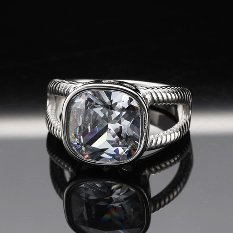 Men Retro Punk Titanium Steel Ring With Square Cut Colorful Zirconia Gemstone Twisted Cable Texture Band Jewelry For Party