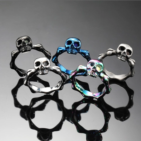 Anello in Acciaio Inossidabile con Teschio di Scheletro Gotico Punk Vintage per Uomo Anello a Fascia con Giunto Osseo Gioielli Biker