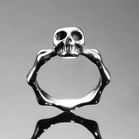 Anello in Acciaio Inossidabile con Teschio di Scheletro Gotico Punk Vintage per Uomo Anello a Fascia con Giunto Osseo Gioielli Biker
