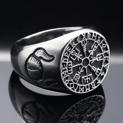 Δαχτυλίδι Σφραγίδα Ρούνων Vegvisir Πυξίδα Βίκινγκ Για Άνδρες Ανοξείδωτο Ατσάλι Σκανδιναβικό Band Vintage Retro Punk Κοσμήματα