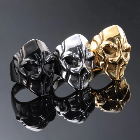 Vintage Spartanischer Krieger Helm Ring Edelstahl Punk Skelett Totenkopf Maske Ring Gold Silber Schwarz Gladiator Schmuck Herren
