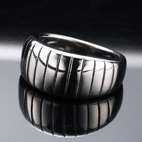 Minimalist Polished Stainless Steel Wide Band Ring With Vertical Grooves For Men Women Fashion Commute Industrial Style Jewelry