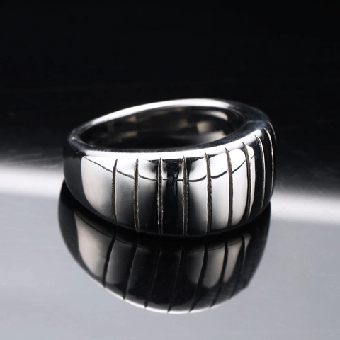 Minimalist Polished Stainless Steel Wide Band Ring With Vertical Grooves For Men Women Fashion Commute Industrial Style Jewelry