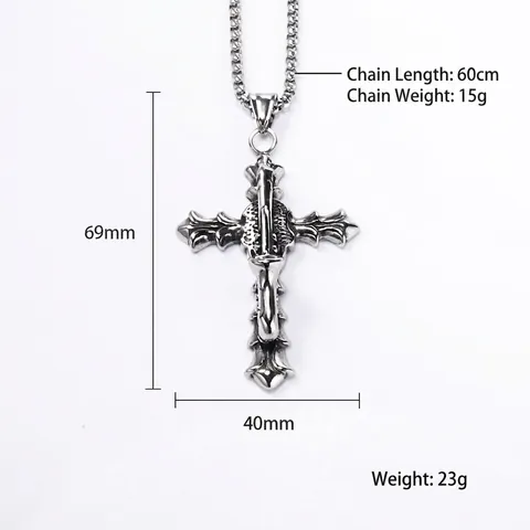 Gothic Punk Kreuz Anhänger Halskette Für Herren Vintage Titanstahl Flügel Schwert Design Retro Hip Hop Schmuck Halsschmuck