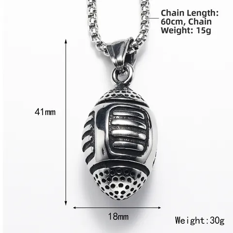 Retro Punk American Football Rugby Pendant Necklace For Men Titanium Steel Hip Hop 3D Sports Style Jewelry Gift