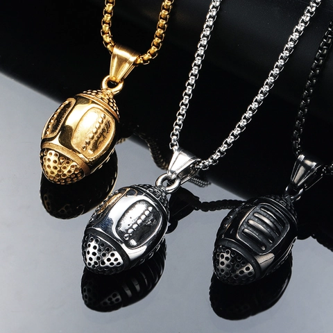 Retro Punk American Football Rugby Pendant Necklace For Men Titanium Steel Hip Hop 3D Sports Style Jewelry Gift