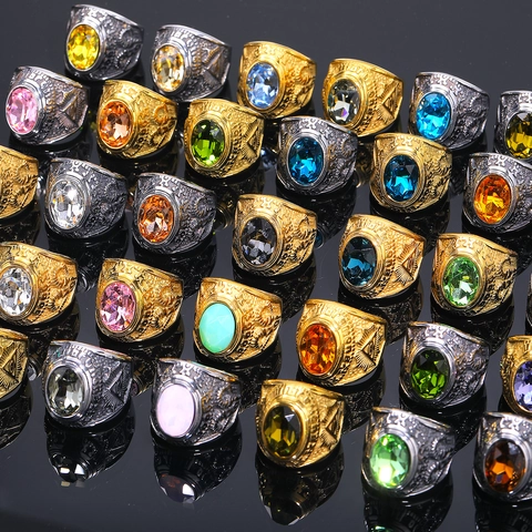 Vintage Stainless Steel All-Seeing Eye Men Ring Gothic Punk Freemasonry Relief Rhinestone Gemstone Signet Ring Jewelry