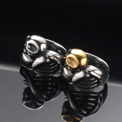 Gothic Punk Schedelhoofd Ring Voor Heren Titaniumstaal Bot Klauw Ontwerp Vintage Hip Hop Feest Sieraden Heavy Metal Accessoires