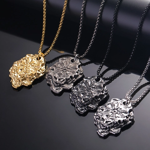 Viking Compass Vegvisir Pendant Necklace For Men Stainless Steel Titanium Steel Vintage Nordic Rune Rock Texture Punk Jewelry