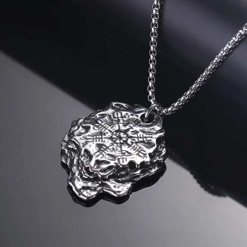 Viking Compass Vegvisir Pendant Necklace For Men Stainless Steel Titanium Steel Vintage Nordic Rune Rock Texture Punk Jewelry